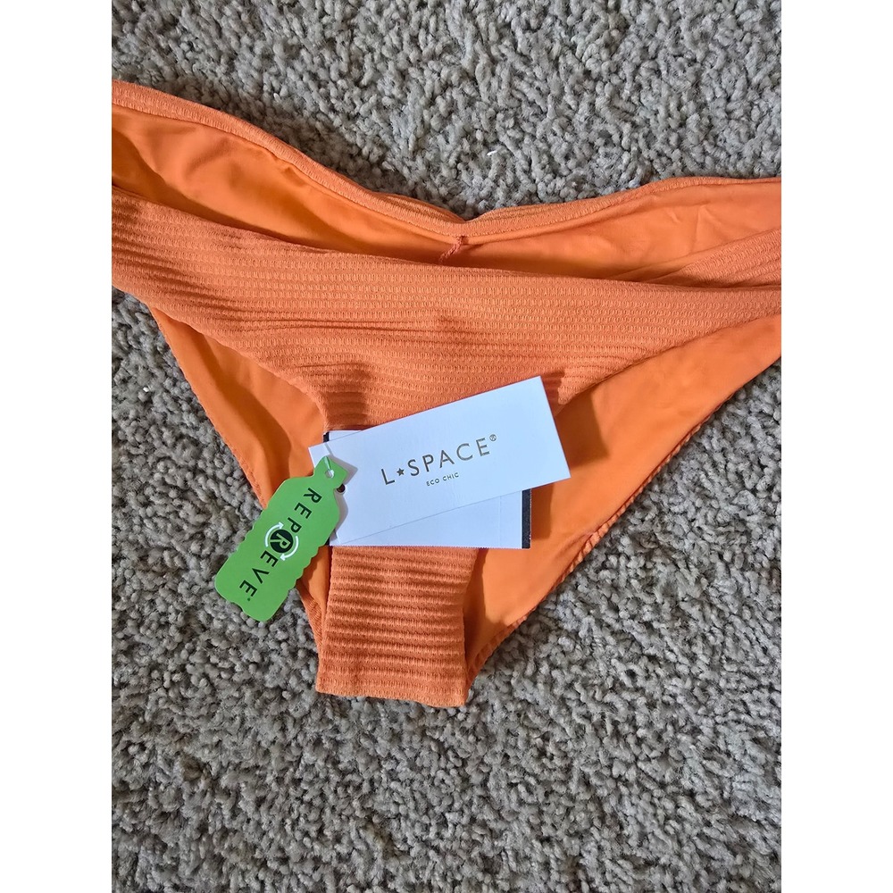 L*Space Sandy Bikini Bottom Tangerine Orange Ribbed Eco Chic Size 14 inch hip